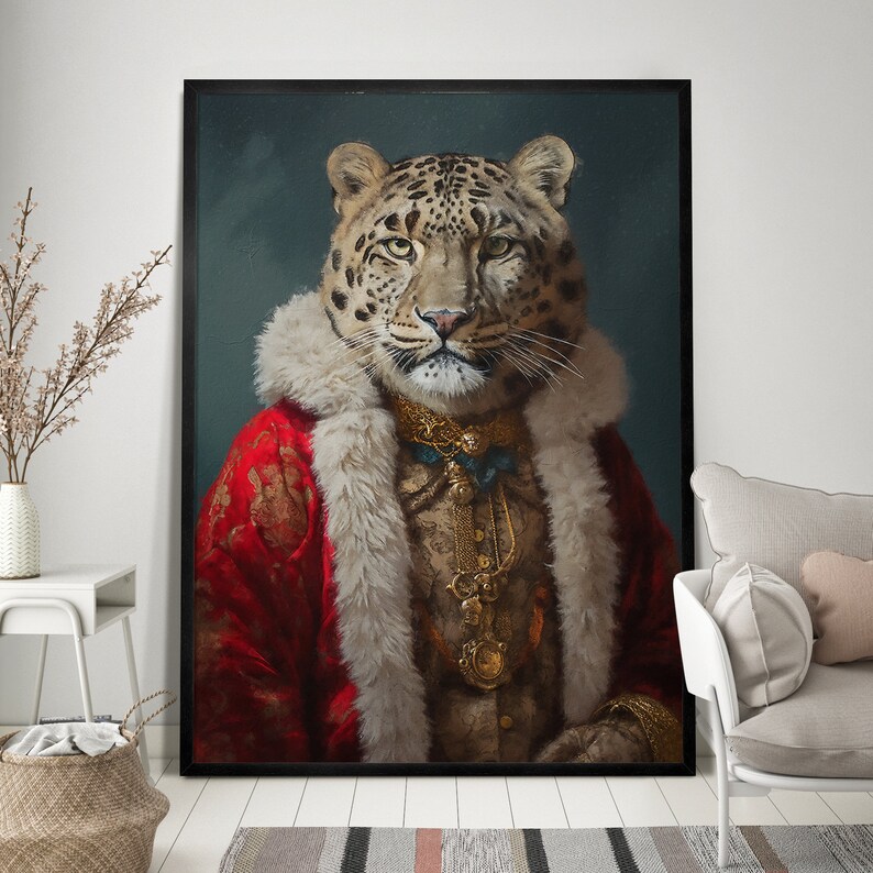 Christmas Snow Leopard Vintage Portrait – Renaissance Animal Painting ...