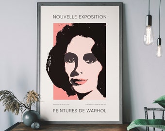 Affiche du musée Andy Warhol, impression Liz Taylor vintage, art de l'exposition vintage