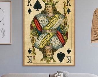 King of Spades Vintage Playing Card Art Print, Retro Wall Art