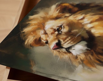 ライオンの肖像画アートプリント – ルネッサンス動物画、威厳ある動物