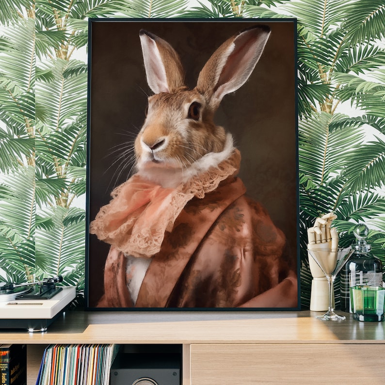 Pantone Rabbit Rabbit Portrait Art Print, Renaissance Animal Painting in Pantone ...