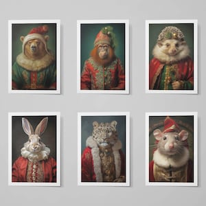 Cartões de Natal com cabeças de animais fofos – Pacote com 6 cartões de Natal divertidos com envelopes
