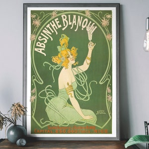 Absinthe Blanqui Vintage Poster, Food & Drink Wall Art, Vintage French Print, Art Nouveau Art