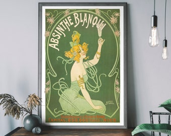 Absinth Blanqui Vintage Poster, Essen & Trinken Wandkunst, Vintage Französisch Print, Jugendstil Kunst