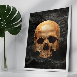 Gothic Skull Print, Eclectic Gold skull decor, Skeleton Wall Art, Boho Home Decor image 6