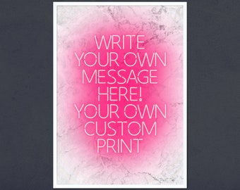 Customisable Pink Neon Art Poster – Pink Neon Sign Art Print, Personalised Custom Wall Art
