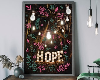 Hope Christmas Art Print, Xmas Poster, Holiday Home Decor, Christmas Decorations