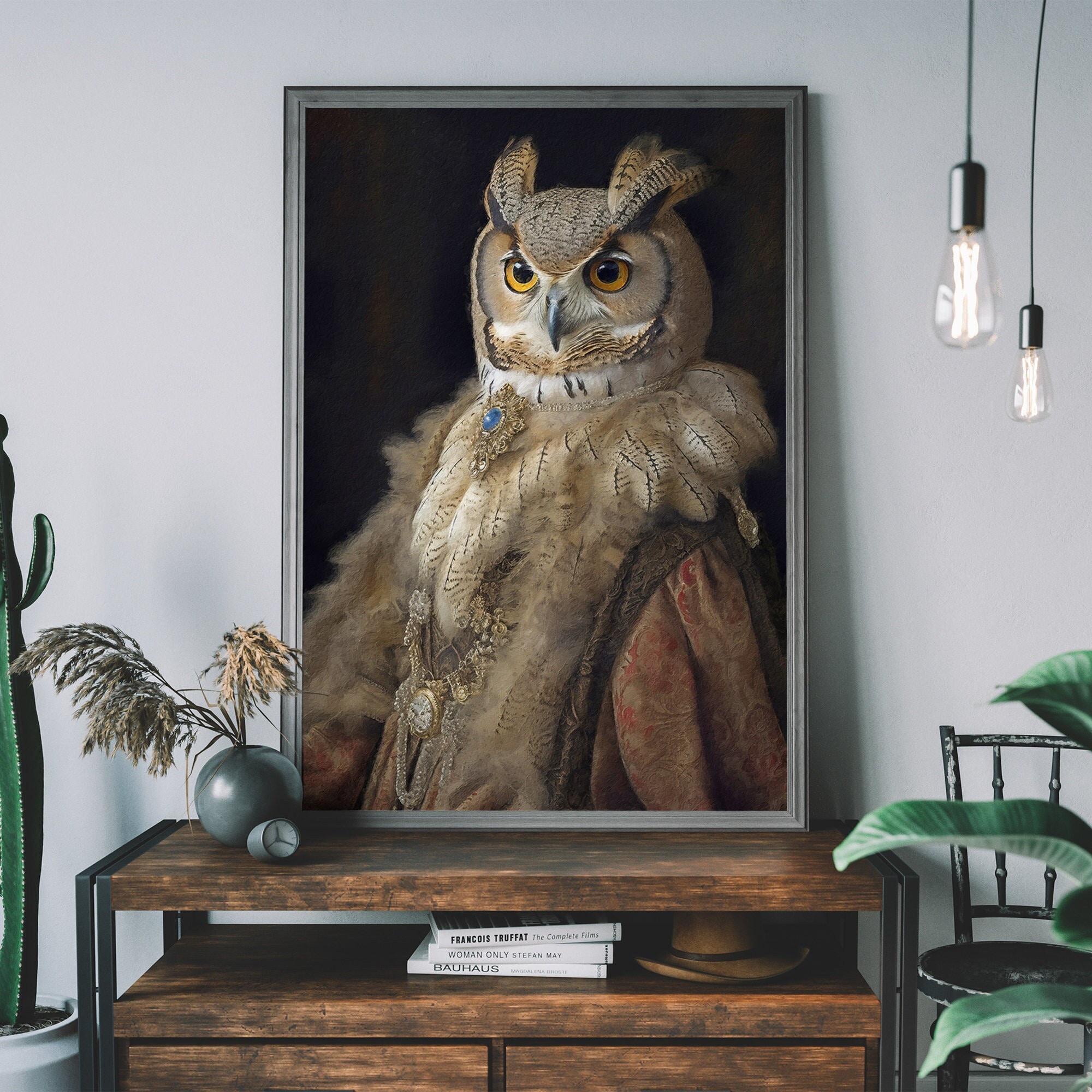 Owl Portrait, Renaissance Animal Painting, Altered Art Print