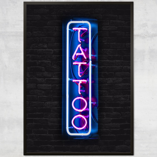 Enseigne au néon de tatouage, impression d'art de tatouage, art de Soho, décoration de magasin de tatouage, impression de photographie au néon