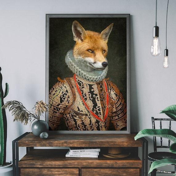 Victorian Fox Portrait Renaissance Animal Painting Altered Etsy UK