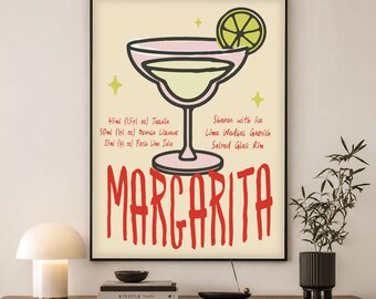 Margarita Cocktail Poster | Retro Bar Cart Wall Art | Kitchen & Cocktail Gift