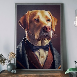 Vintage Dog Print – Animal Painting Altered Art Print, Animal Head & Human Body, Unique Art Print