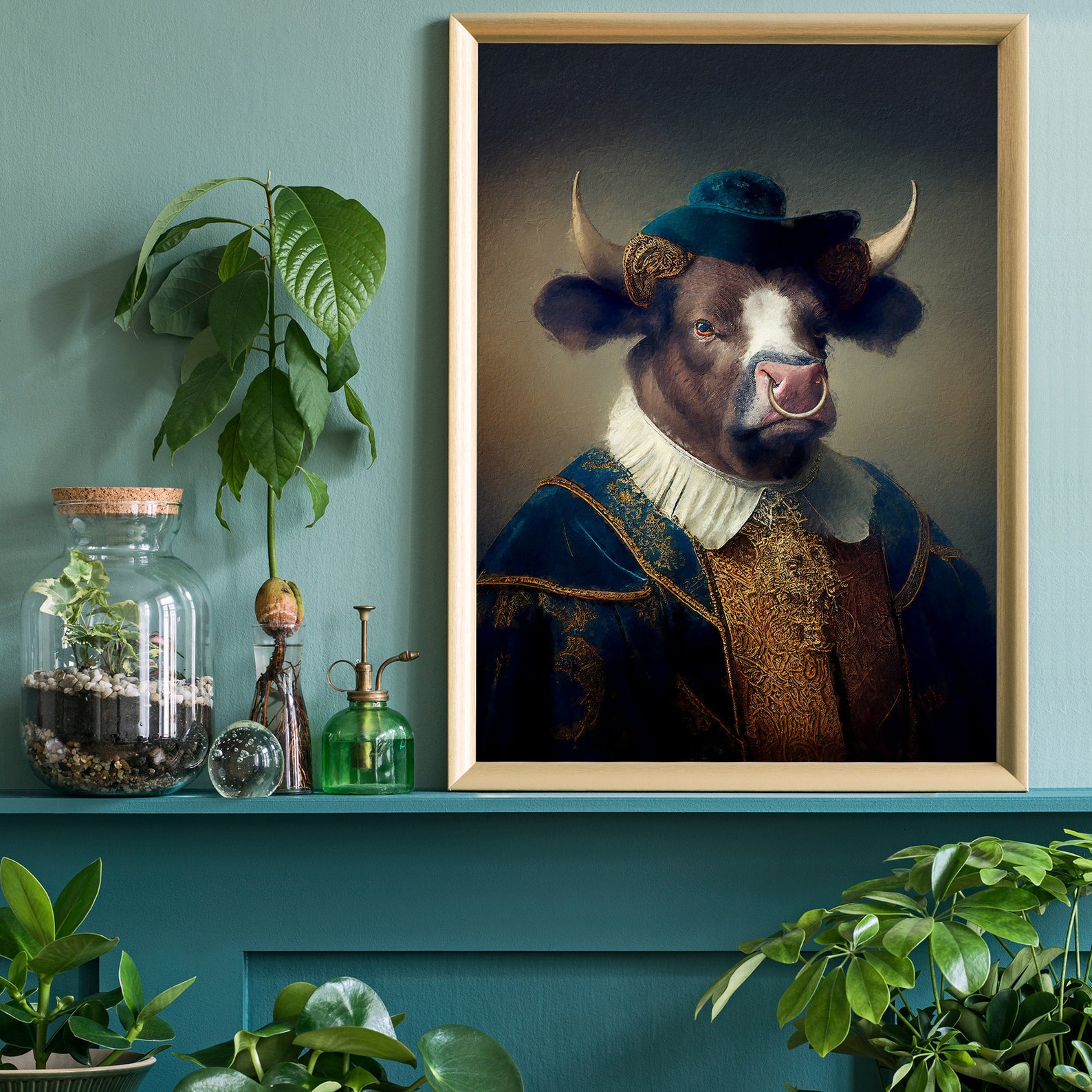Vintage Bull Portrait – Renaissance Animal Painting, Altered Art Print ...