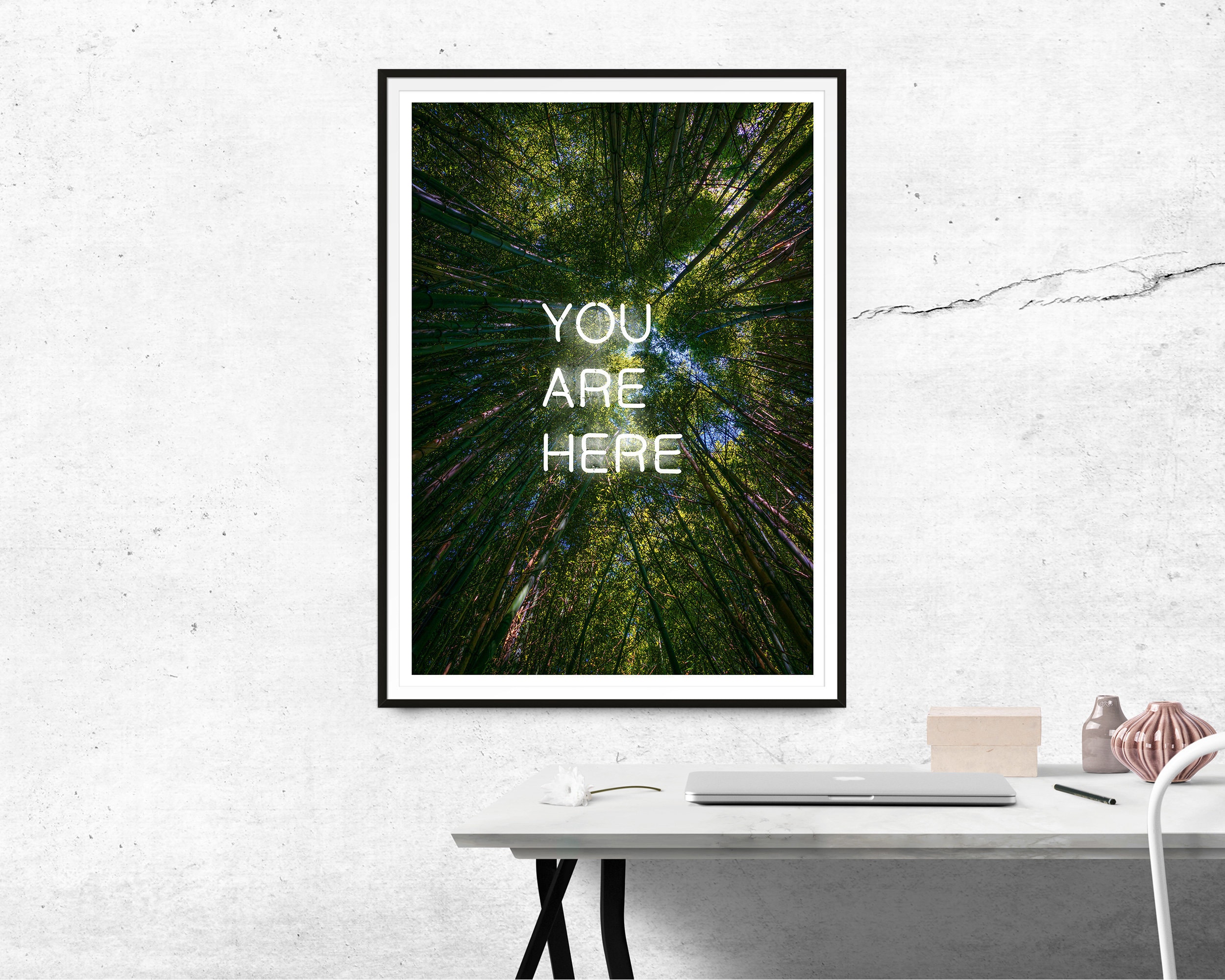 You Are Here Forest Neon Print, forest art print, neon sign poster, forest botanical art, tree art print, different wall art
