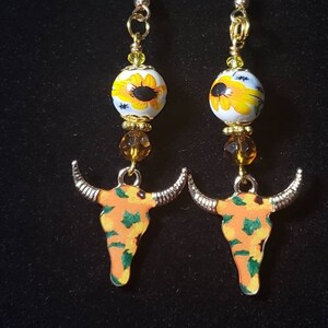 Sunflower cow skull earrings
