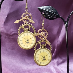 steampunk clock and gear earrings