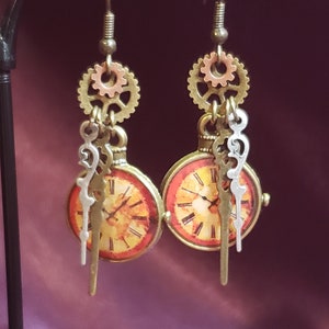 Steampunk clock and gear earrings