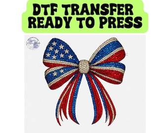 Faux Rhinestone USA Coquette Ready To Press DTF Transfer | American Flag Coquette | Sparkly Coquette Bow | 4th Of July Design