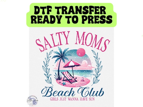 Salty Mom Beach Club DTF Transfer | Heat Transfer | ready To Press | Trendy Mom Heat Transfer | Retro Mom Transfer | Mother's Day