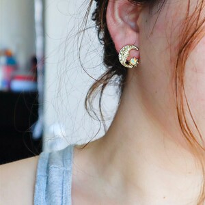 French Moon and Stars Earrings | Dangle Earrings | Minimalist Earrings | Crescent Earrings | Star Drop Earrings | Moon Dangle Earrings