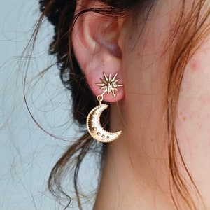 Moon and Stars Earrings | Dangle Earrings | Minimalist Earrings | Crescent Earrings | Star Drop Earrings | Moon Dangle Earrings | Gift