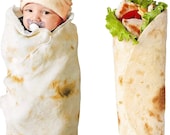 Burrito Swaddle Blanket for Baby | Multiple Sizes 36in 47in 60in 71in and 80in Wrap | Tortilla Blanket Novelty Food Taco Flannel Soft Throw