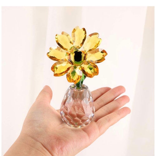 Crystal Sunflower Figurine Ornament Paperweight Gifts Table Decorations Souvenir 