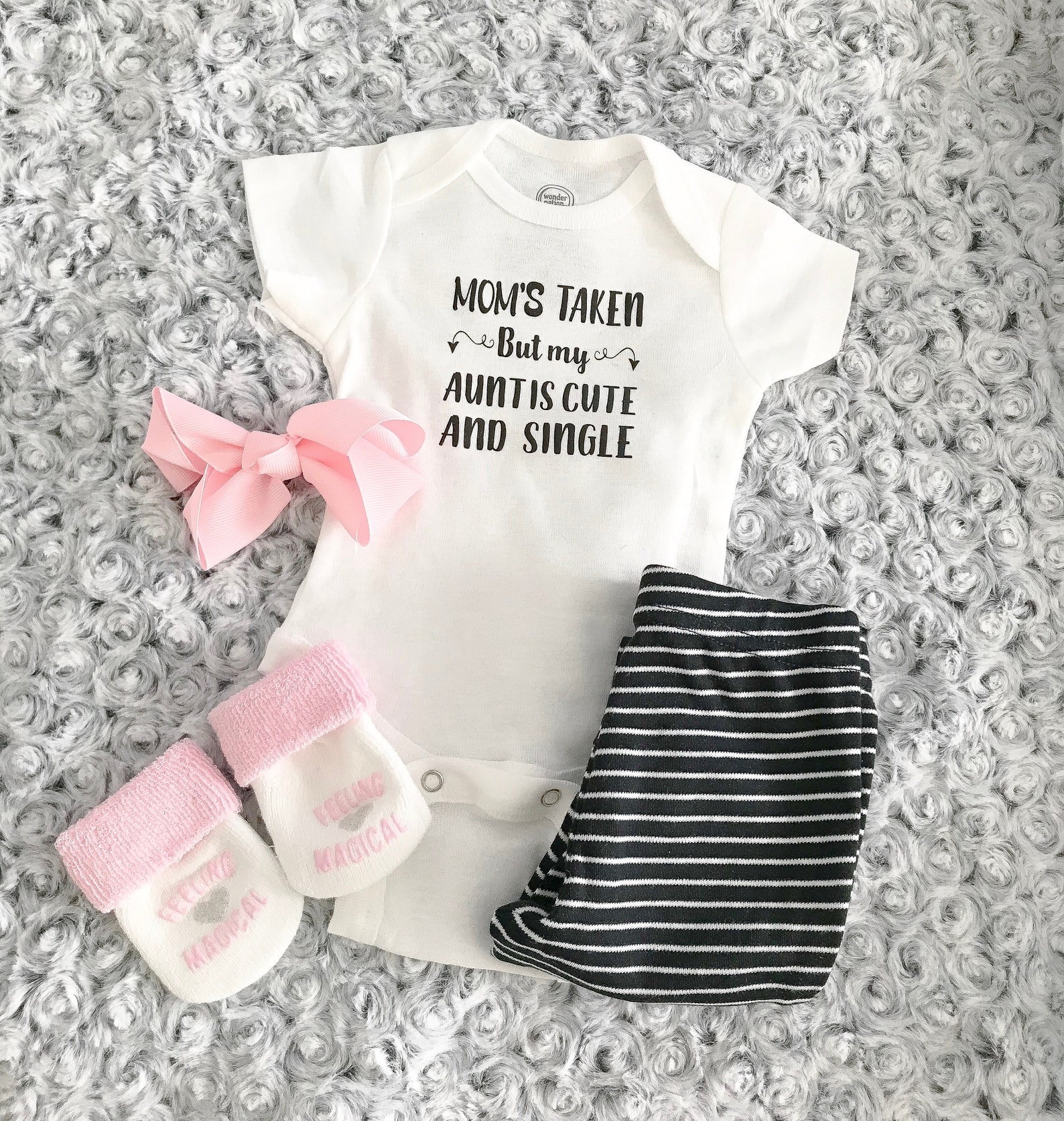 Mom's Taken But My Aunt is Cute And Single Baby Toddler Shirt Bodysuit Tees Funny Humor Gift Present Child Auntie...