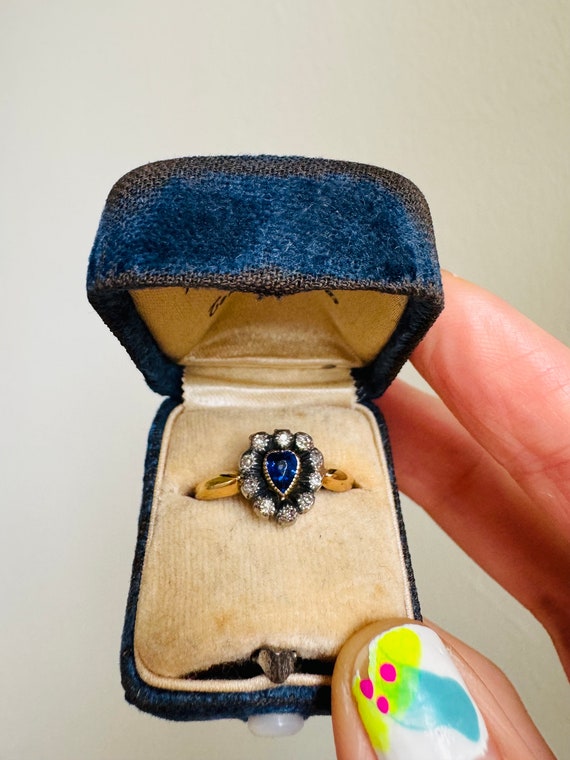 Victorian Sapphire Heart 18k Diamond Ring | Antiqu