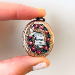 Victorian Enamel Souvenir Locket | Antique French Locket | Free Domestic Shipping