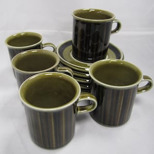 Arabia Kosmos ceramic Coffee Cup and Saucer Stoneware Designed by Gunvor Olin- Grönqvist *set of 5*