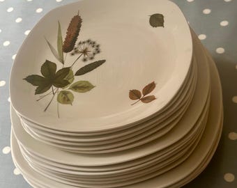 Vintage Midwinter Stylecraft Riverside tallrikar, ett mönster från Mid-Century Modern 1950-1960-talet