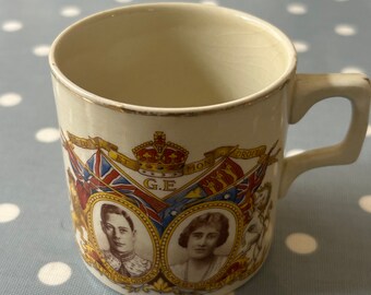 1937 Coronación inglesa Shabby chic S.M. Copa Rey Jorge VI y Reina Isabel
