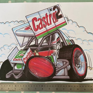 Castrol Tube Frame Go Kart  Caricature A3  Vintage Print