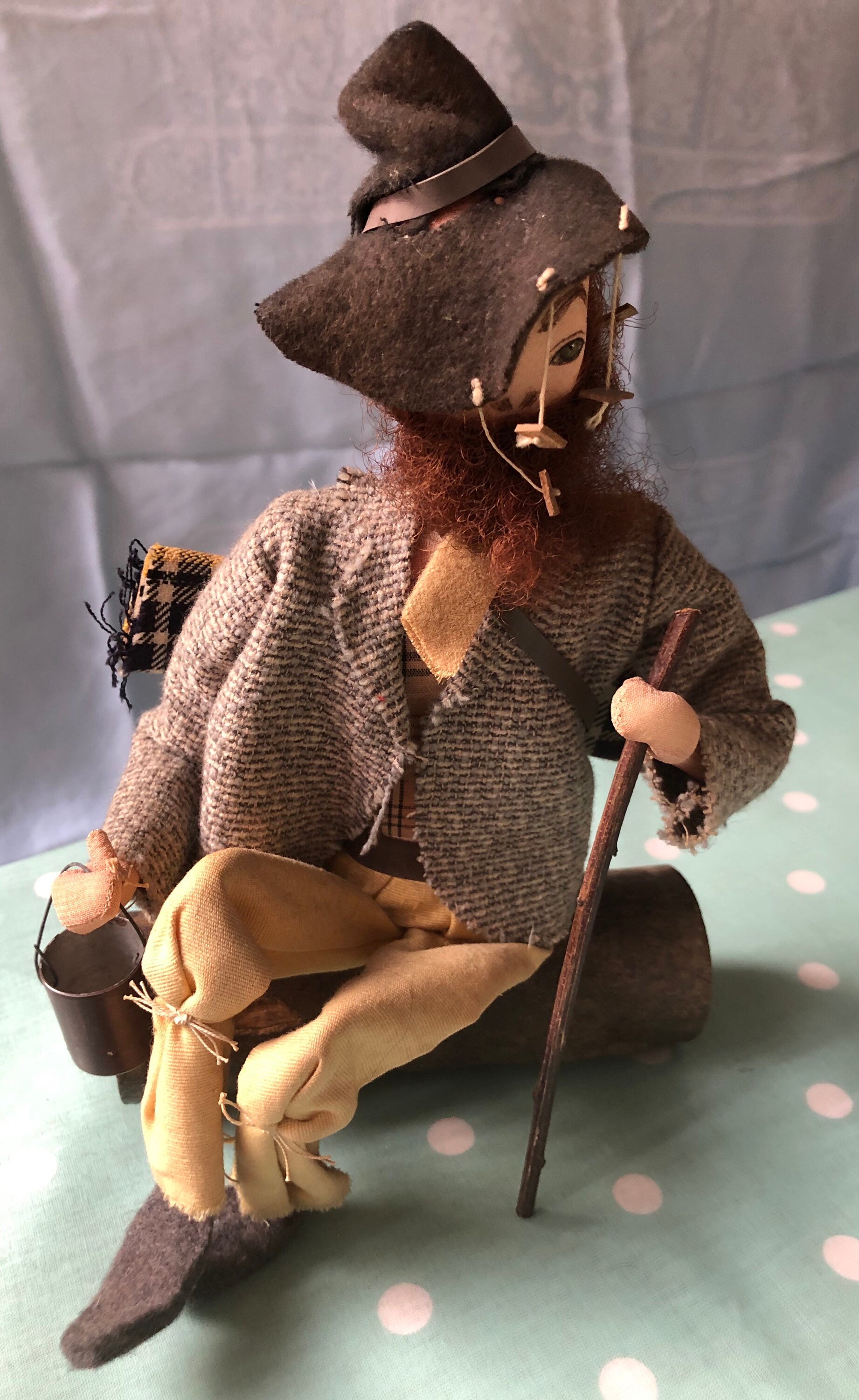 Vintage Australian Swagman Doll Sitting on Wooden Log - Etsy