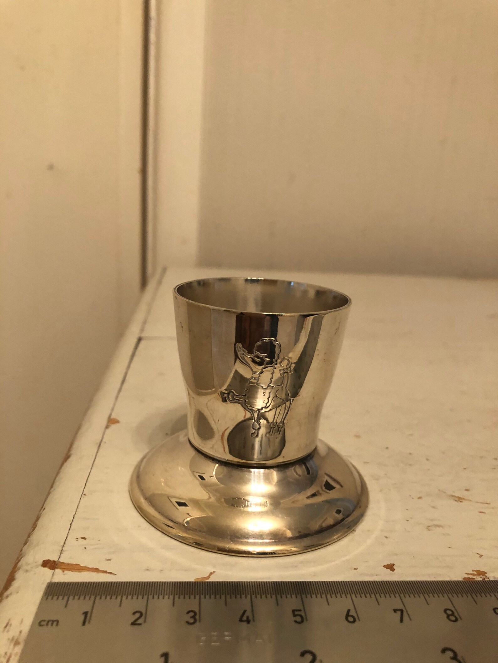 A Childs EPNS Silver Plated Christening Egg Cup From the Etsy