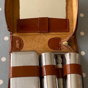 Retro Vintage Uomo Viaggi Toiletry / Rasatura Set in vera custodia in pelle cowhide