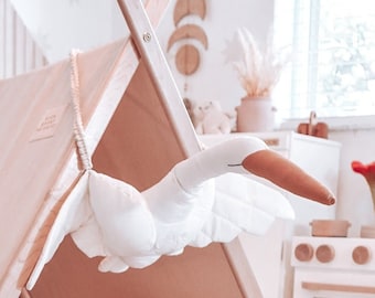 Macrame Stork Swan Stuffed Animal Wall Hanging • Boho Nursery Decor