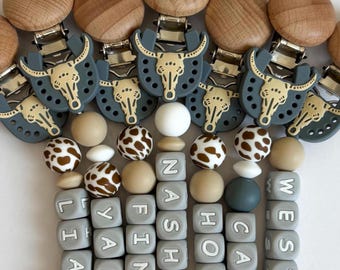 Horseshoe Personalized Silicone Pacifier Clip • Custom Cowboy Newborn Gift Set