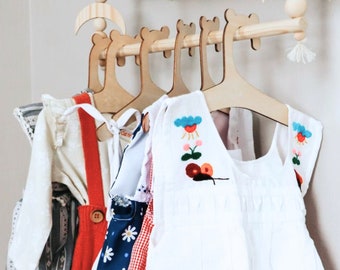 Nursery Wall Shelves with Wooden Moons + Hanging Storage Rack • Organize Books, Baby Clothes + Toys