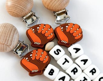 Baseball Glove Personalized Pacifier Clip • New Baseball Mom Gift