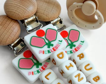 Personalized Pickleball Pacifier Clip • New Mom Pickleball Gifts