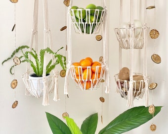 Organize Kitchen + Free Up Counter Top Space • Macrame Hanging Fruit Baskets