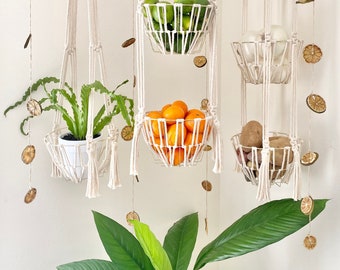 Macrame Kitchen Storage Organization • Hanging Fruit Basket