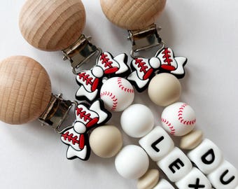 Baseball Bows Personalized Pacifier Clip • Baby Shower Newborn Gift for Baseball Mom