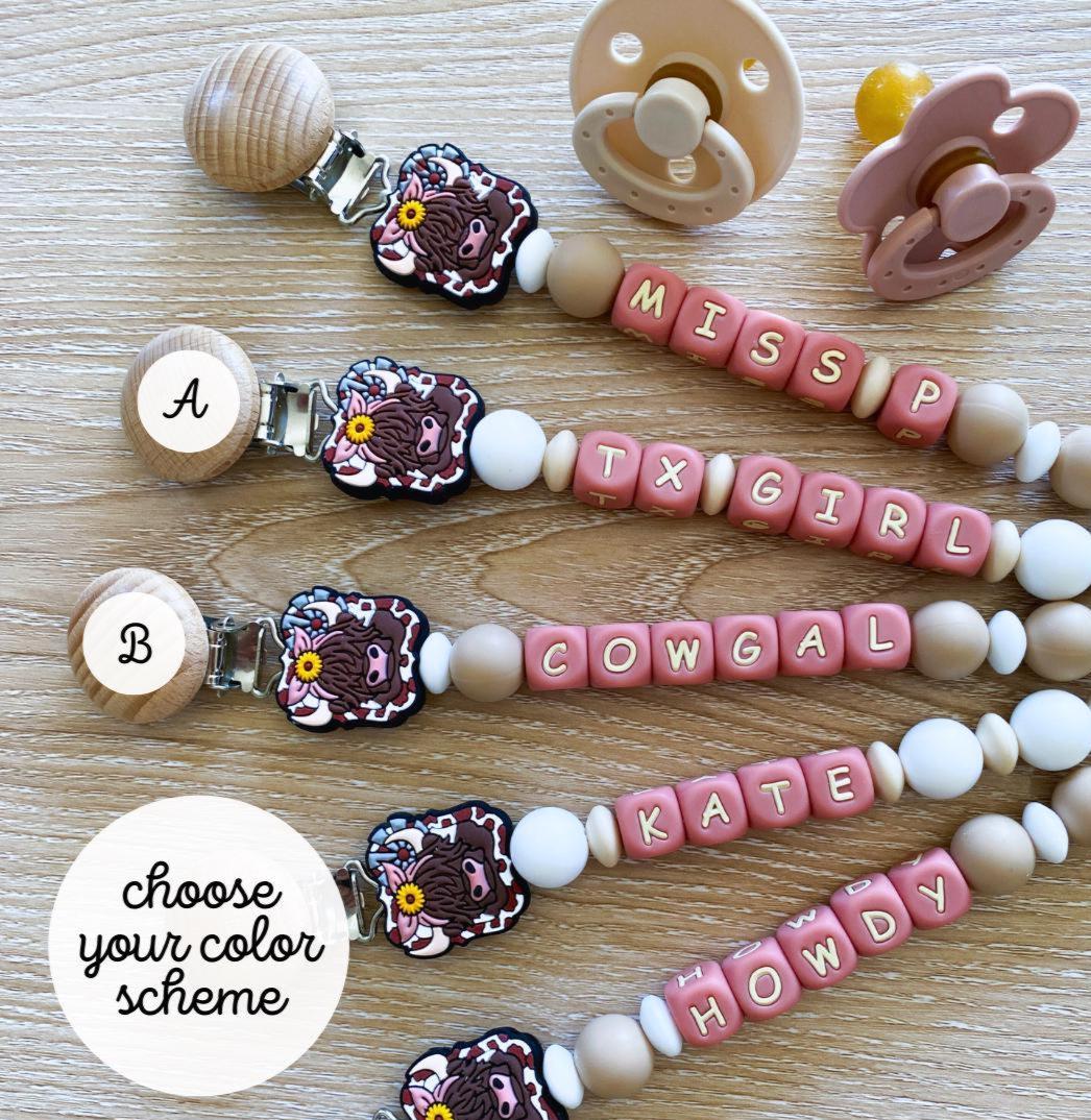 Highland Cow Silicone Pacifier Clip • Personalize With Newborn Baby ...