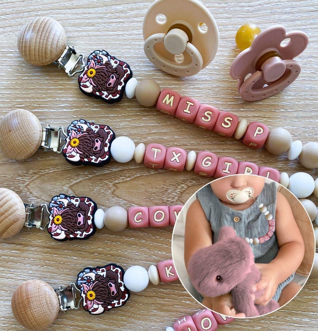 Highland Cow Silicone Pacifier Clip • Personalize With Newborn Baby ...