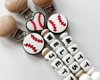 Silicone Baseball Pacifier Clip • Personalize with Baby Name • Baby Shower Newborn Gift Baseball Mom