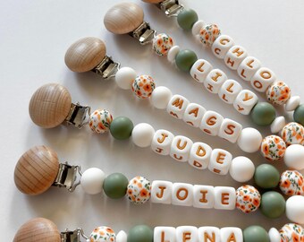 California Poppy Flower Personalized Pacifier Clip • Baby in Bloom Baby Shower • Birthflower Gift