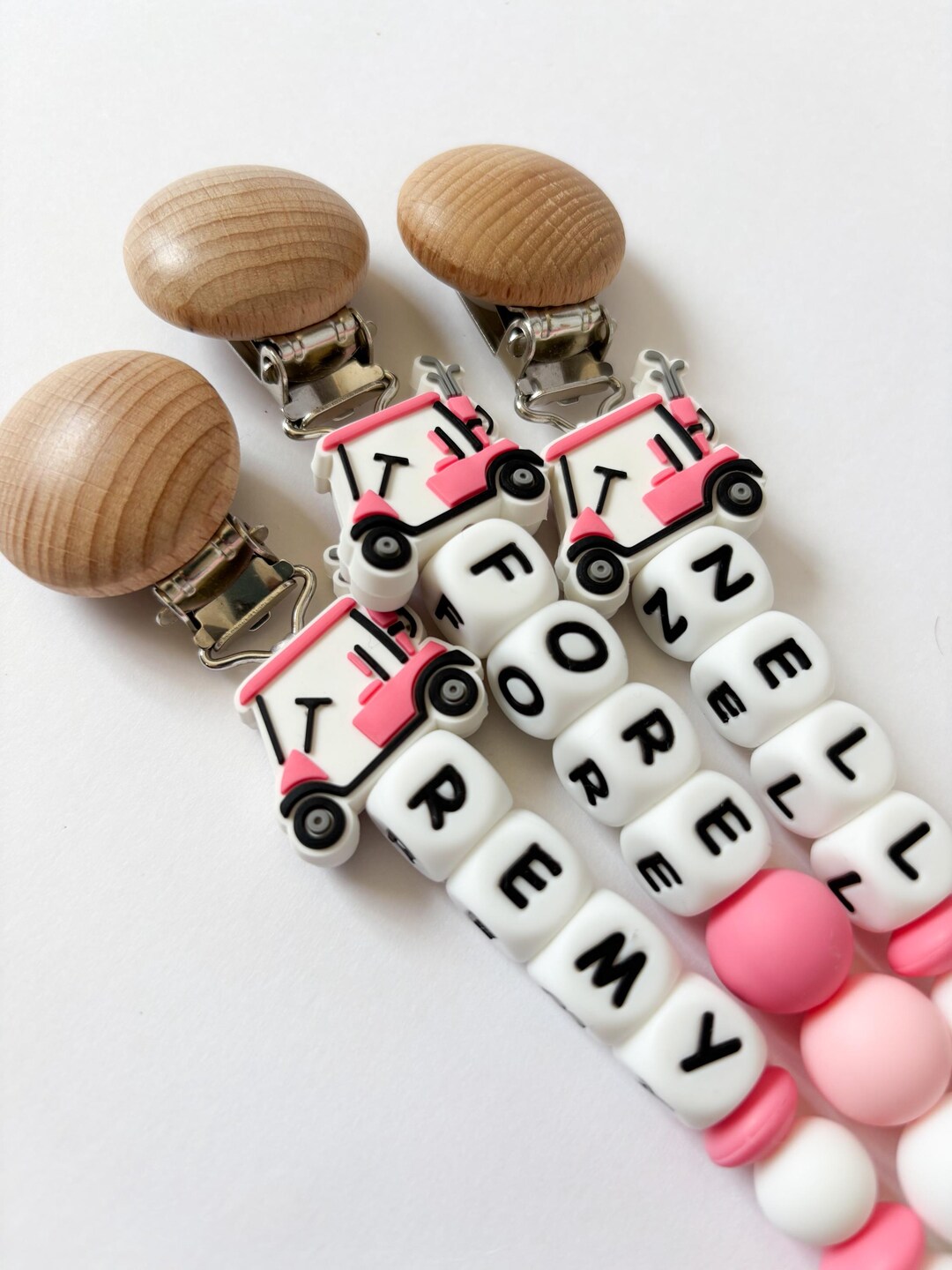 Golf Pacifier Personalized Pink + Blue Golf Cart Silicone Pacifier Clip • Custom New ...